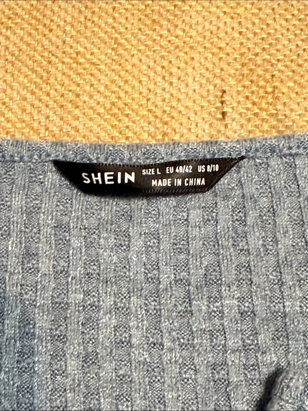 Blue Ribbed V-Neck Long Sleeve Crop Top - Picture 4 of 5
